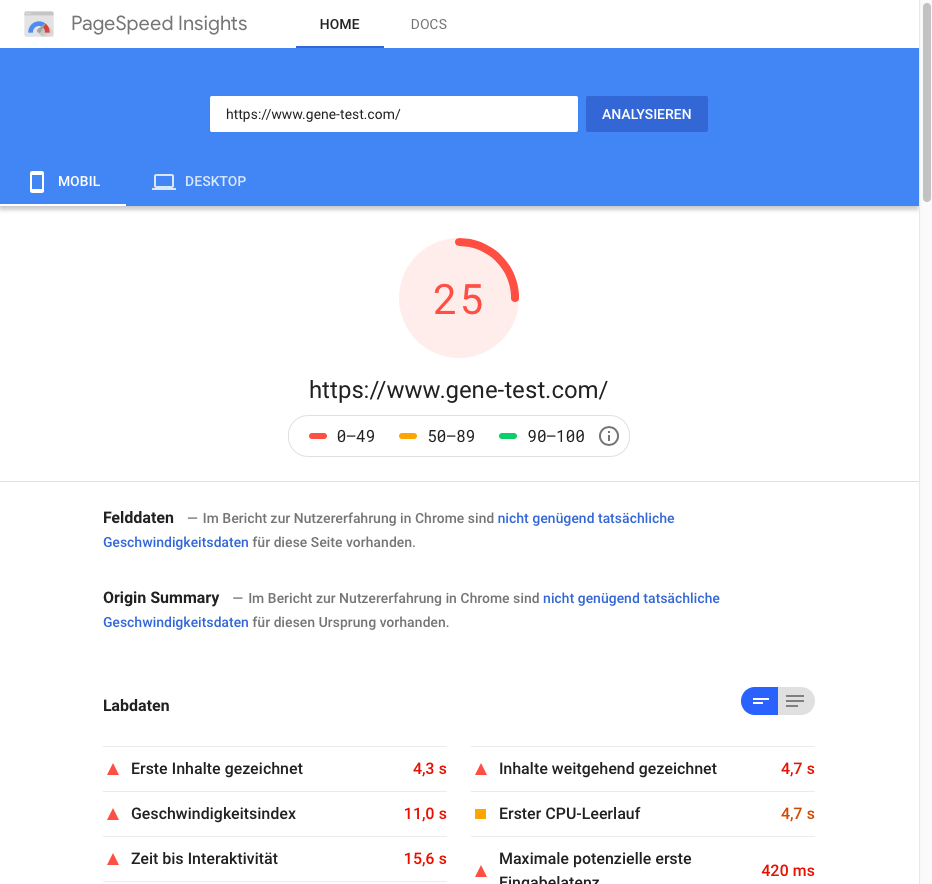 Score before optimization